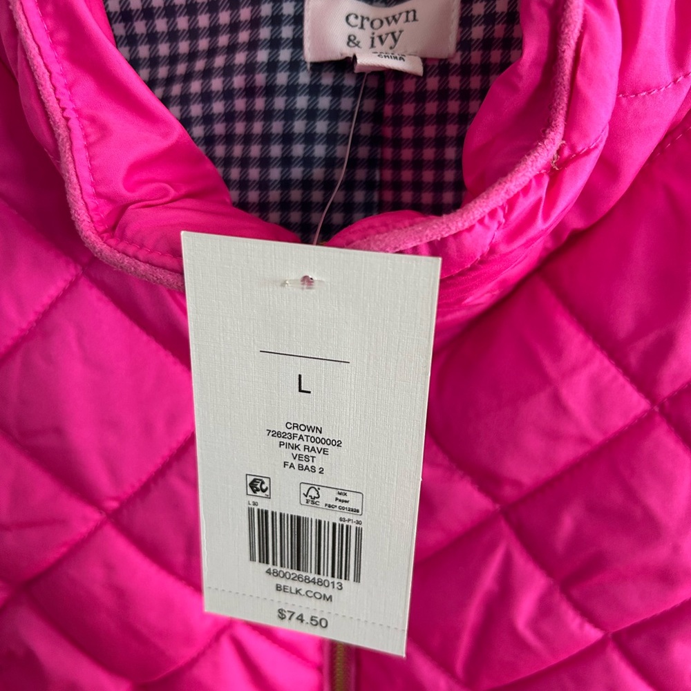 Crown & Ivy Fuchsia Quilted Vest